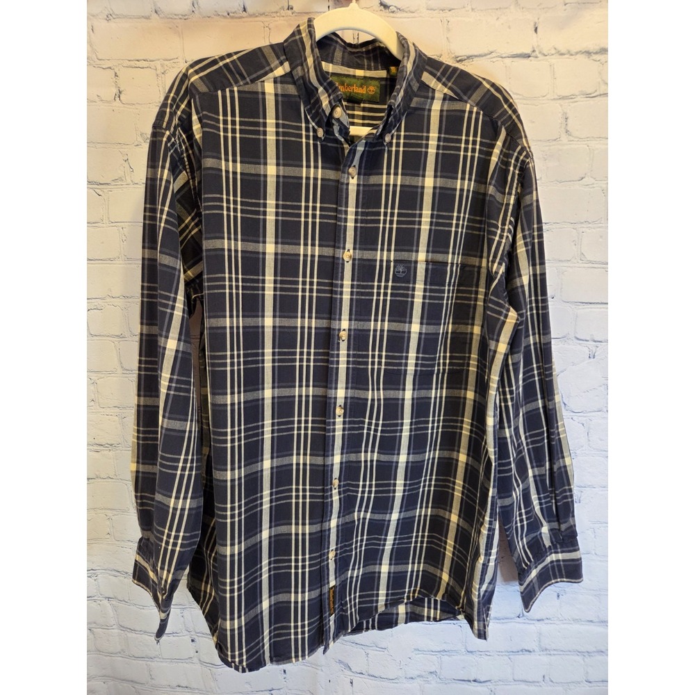 Timberland Plaid Button Down Shirt Navy Sz M